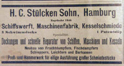 Werbung der Werft H.C. Stülcken Sohn in der Fachzeitschrift "Hansa" von 1913